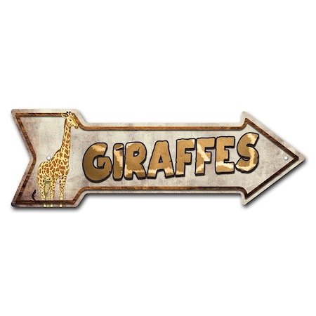 Giraffes Arrow Sign Funny Home Decor 18in Wide